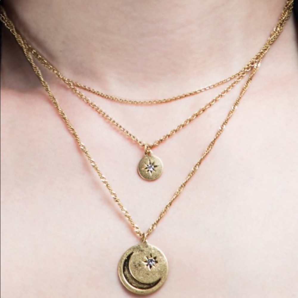 Celestial Moon Charm Necklace - Three Layered